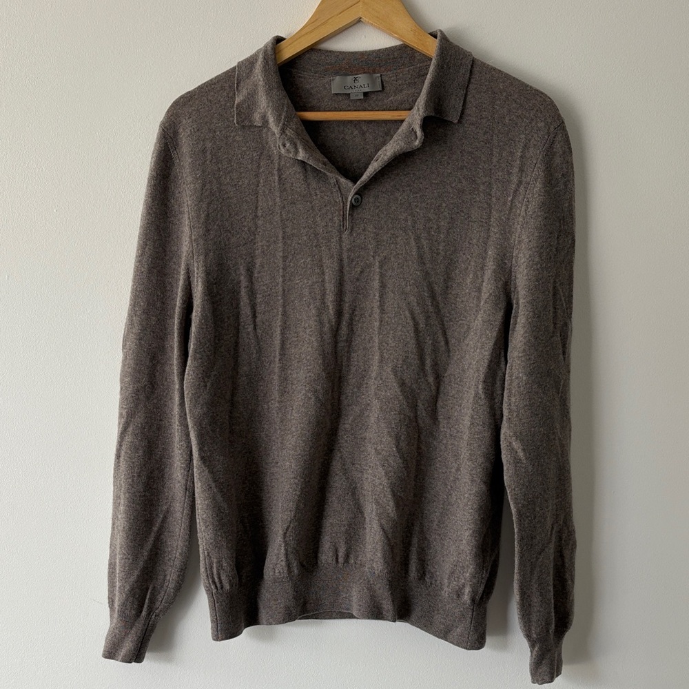 Canali Men’s Beige Collared Polo Sweater